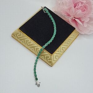 Natural Green Emerald Rhodium Over Sterling Silver Tennis Bracelet 8.50ctw